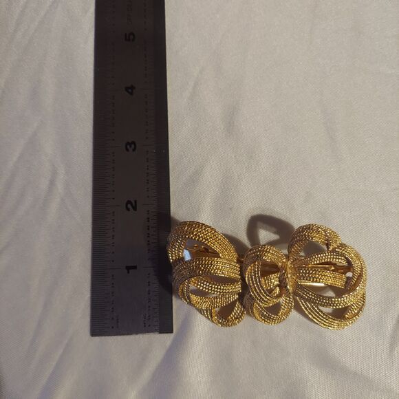 VTG Bow Goldtone Textured Hair Barrette 3" - Picture 4 of 4